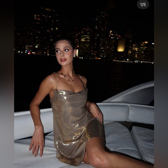 Zara Mini Dress Party Gold Lingerie Style Coctail Night Out - Picture 5 of 16